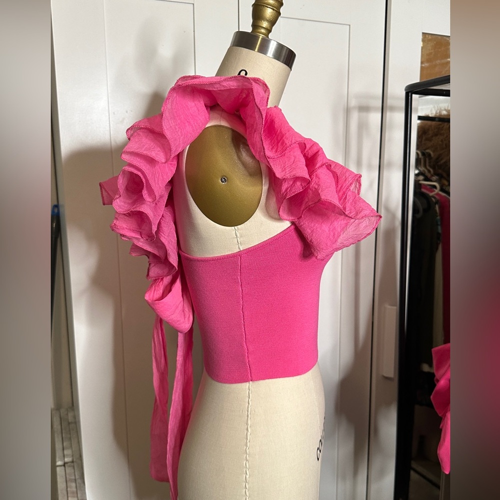 Pink Ruffled Sleeve Women's Top - Picture 4 of 5